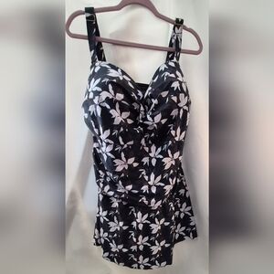 Navy & White Floral One-Piece W/ Removable Straps Swimdress